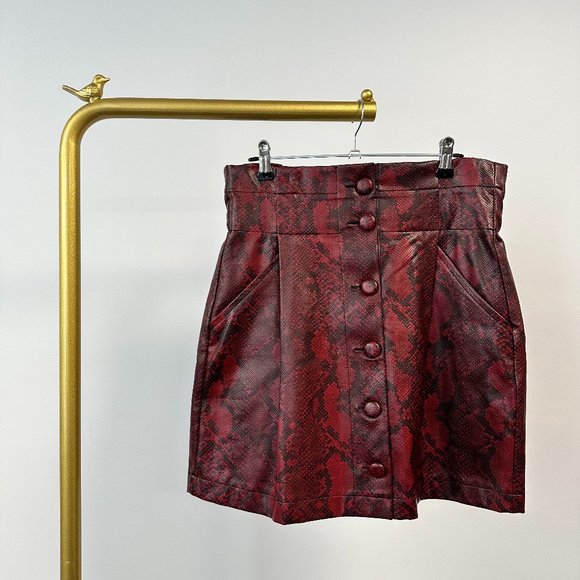 Zara Dresses & Skirts - ZARA | Burgundy & Black Snakeskin Print Mini Skirt | EU M | VGUC